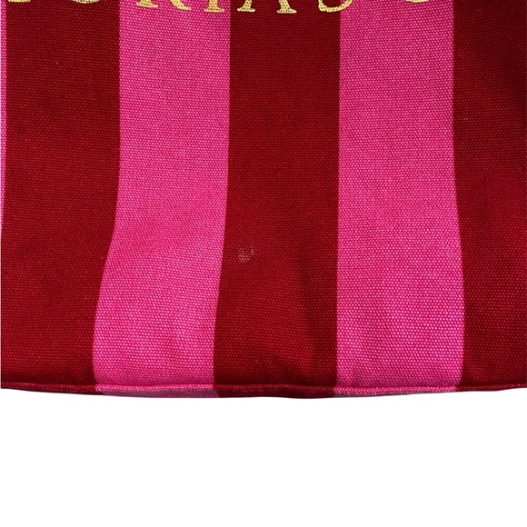 Victoria's Secret Pink Red Striped Canvas Tote Bag Metallic Beach Travel Summer - Picture 3 of 16